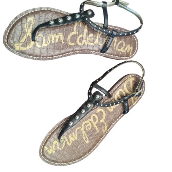 EUC | Sam Edelman | Gigi | Black Leather | Gold Studded Thong Sandal | Size: 10 - Picture 9 of 14